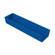 A rectangular, cobalt blue bowl with straight sides and an open top, photographed on a white background. The tray is empty and features a simple, modern design, perfect for organizing or storing small items.