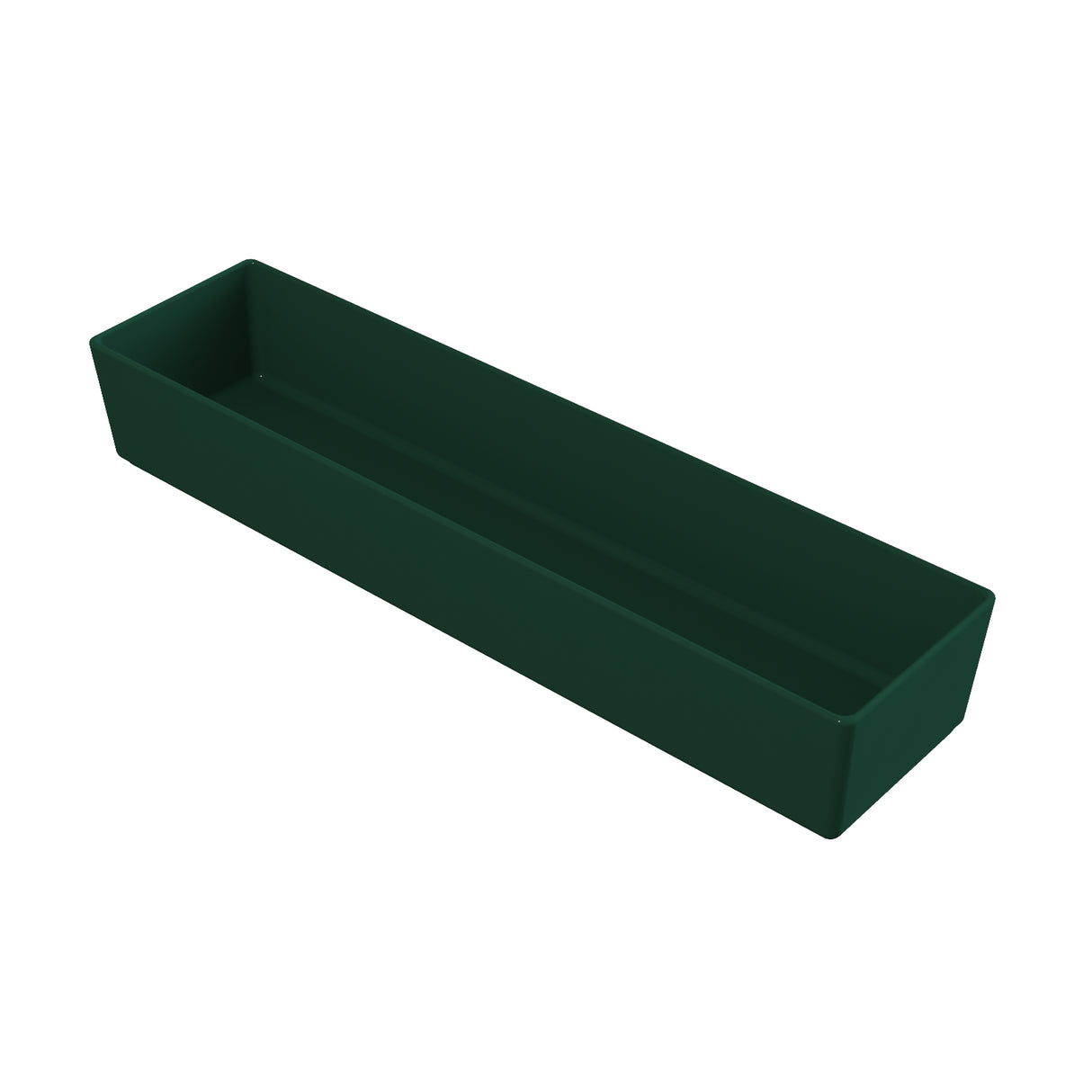 A green rectangular cast aluminum bowl sits against a white background.