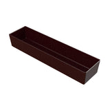 A long, rectangular, dark brown tray with slightly angled sides and a smooth surface, photographed on a white background. This minimalist, modern design is dishwasher safe for easy cleaning.