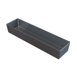 A rectangular, deep sand cast aluminum baking tray with straight sides and a smooth, shiny surface. The tray is empty, positioned at a slight angle, and set against a plain white background.