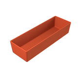 A rectangular, orange plastic tray with smooth sides and slightly rounded edges. The tray is dishwasher safe, empty, has no visible handles or patterns, and is shown on a white background.