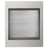 A square metallic frame with a recessed, frosted inner panel, this TableCraft piece features a brushed silver finish and clean edges. Its half size and modern, minimalist design make it ideal for a sleek cooling station setup.