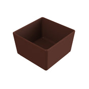 A small, brown, square-shaped cast aluminum bowl with smooth sides and rounded edges. The bowl is empty and placed on a white background, viewed slightly from above at an angle, showing both the interior and two of the outer sides.