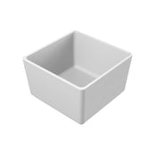 A plain white, square ceramic bowl with smooth surfaces and sharp corners, shown empty against a white background. This dishwasher safe bowl’s simple, modern design is clearly visible from a slightly elevated angle.