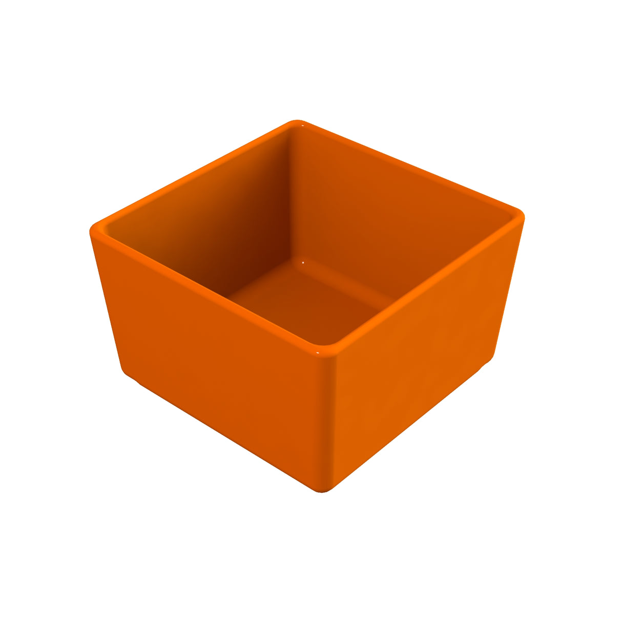 A 3D-rendered image of an empty, square Bowl with smooth surfaces and slightly rounded edges, shown against a plain white background. The bowl appears to be made of glossy cast aluminum, ideal for cold holding applications.