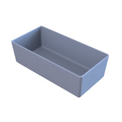 A rectangular, light gray cast aluminum container with smooth sides and corners, shown at an angle on a white background. The bowl is empty and features a simple, minimalist design ideal for cold holding.