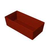A red rectangular cast aluminum bowl sits on a white background.