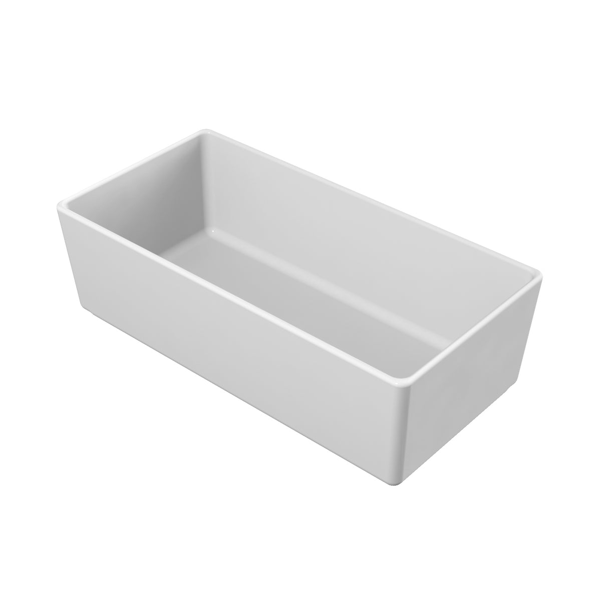 A rectangular, white ceramic sink with high, straight sides and sharp corners, shown on a white background. The sink has a minimalist and modern design with a smooth, glossy finish—perfect for pairing with a cold holding bowl.