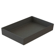 A rectangular, open-top tray with tall, straight sides and a textured dark gray Duracoat coated cast aluminum exterior. The tray is empty and displayed at an angle on a plain white background.