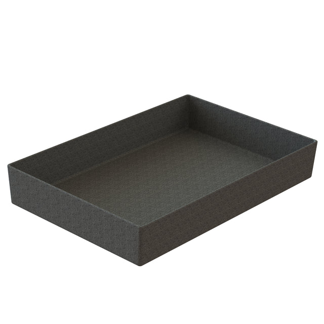 A rectangular, open-top tray with tall, straight sides and a textured dark gray Duracoat coated cast aluminum exterior. The tray is empty and displayed at an angle on a plain white background.