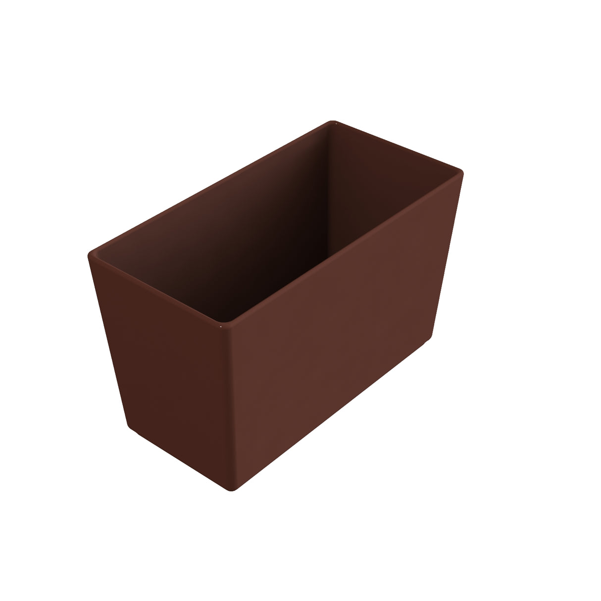A rectangular, brown planter box with slightly angled sides and a smooth surface, resembling a cold holding bowl. The interior is empty, and the image is set against a plain white background.