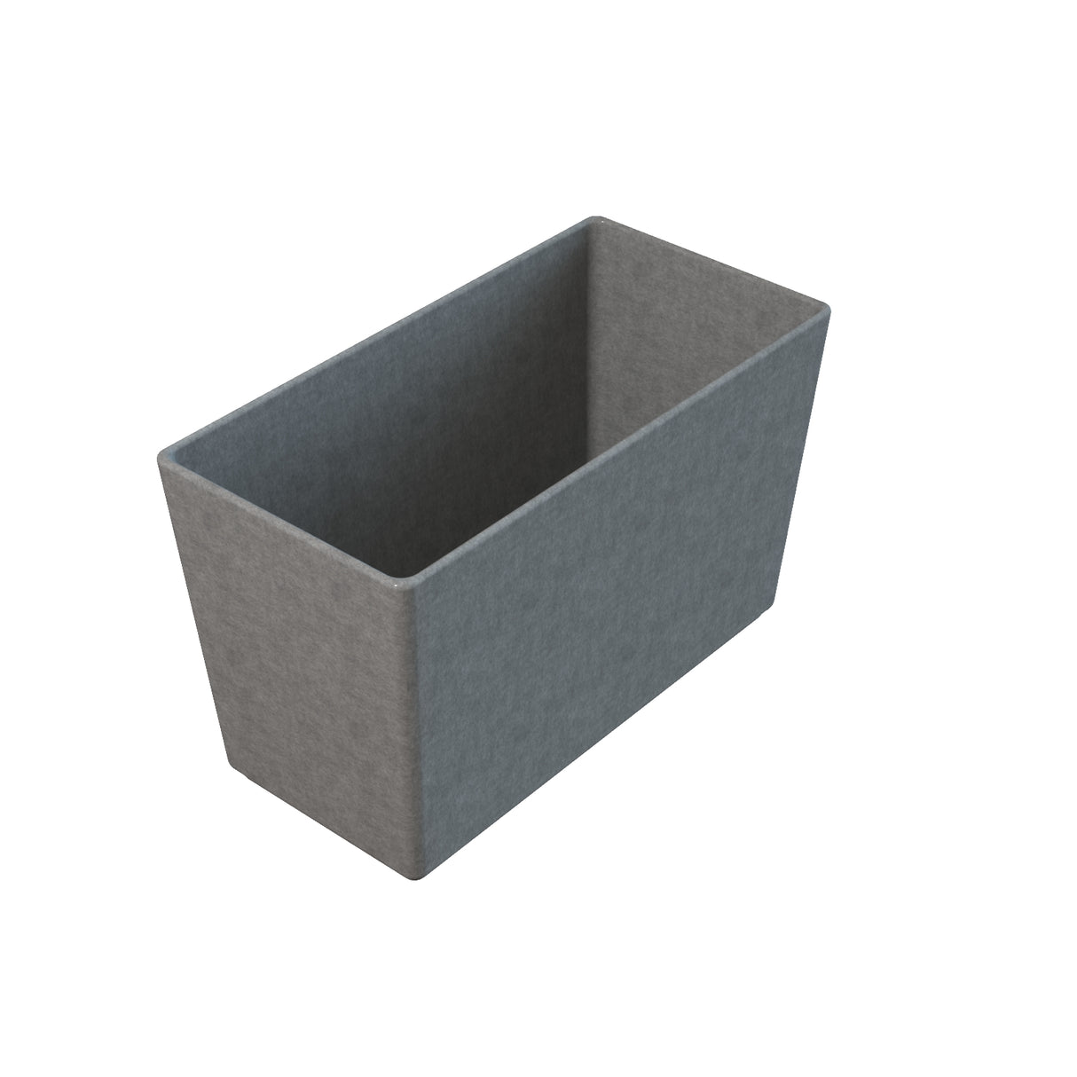 A rectangular, gray, fabric-like storage bin with slightly tapered sides, open at the top, is shown against a plain white background. The minimalist design makes it perfect for pairing with a cold holding bowl or other storage solutions.