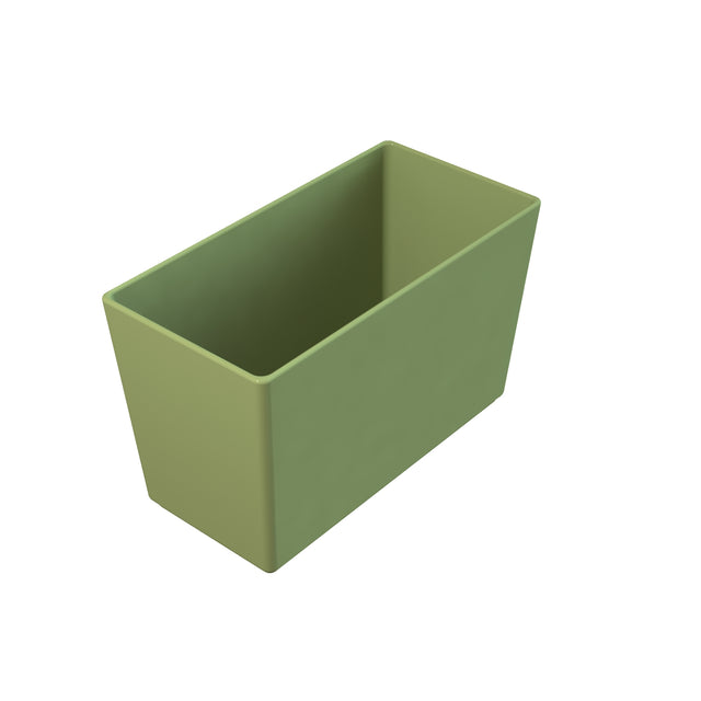 A rectangular, olive-green Duracoat cast aluminum container with smooth, solid sides and an open top. The container is empty, standing upright, and displayed against a plain white background.