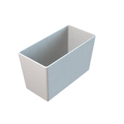 A rectangular, white, open-top cast aluminum bowl with smooth sides and sharp corners is shown on a white background. The bowl is empty and viewed from above, highlighting its depth and clean, minimalist design.