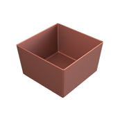 A 3D-rendered, matte-finished, square-shaped cast aluminum bowl with straight sides and sharp edges, viewed from above at an angle on a plain white background. The container is empty and showcases a simple, modern design.