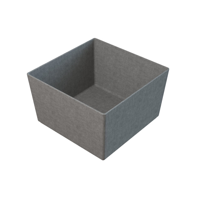 A square, gray, fabric storage bin with slightly tapered sides. The image, taken from a slightly elevated angle, showcases the soft, felt-like texture—perfect for organizing items like an NSF dishwasher safe bowl or other kitchenware.