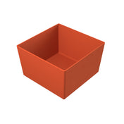 A 3D-rendered image of a plain, empty, square-shaped cast aluminum bowl with straight sides and sharp corners, viewed from a slightly angled perspective against a white background.