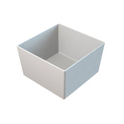 A plain, empty, white, square ceramic bowl with smooth surfaces and sharp edges, shown against a white background and viewed from a slightly elevated angle, ideal as a dishwasher safe bowl for easy cleaning.