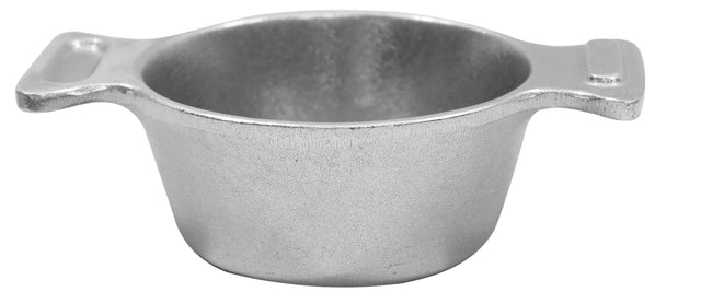 A small, round, cast aluminum Mini Server with two flat, rectangular handles on opposite sides is photographed on a white background. The bowl’s smooth, matte finish and slightly flared rims give it a sturdy, utilitarian look ideal for cold holding.