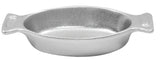 A round, shallow, silver-colored cast aluminum Mini Server dish with two flat, rectangular handles on opposite sides. Its matte, slightly textured surface is ideal for cold holding and is displayed empty against a white background.