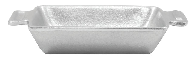 A rectangular cast aluminum ingot mold with slightly angled sides, a flat base, and two short handles on opposite ends. The textured surface enhances grip, making it ideal for cold holding applications. Shown against a white background.
