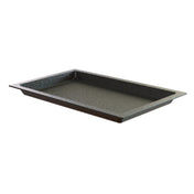 A rectangular, shallow Duracoat coated cast aluminum baking pan with slightly angled sides and a flat rim sits empty on a white background. This nonstick Aurora Collection Food Pan is shown from a slight angle to highlight its depth.