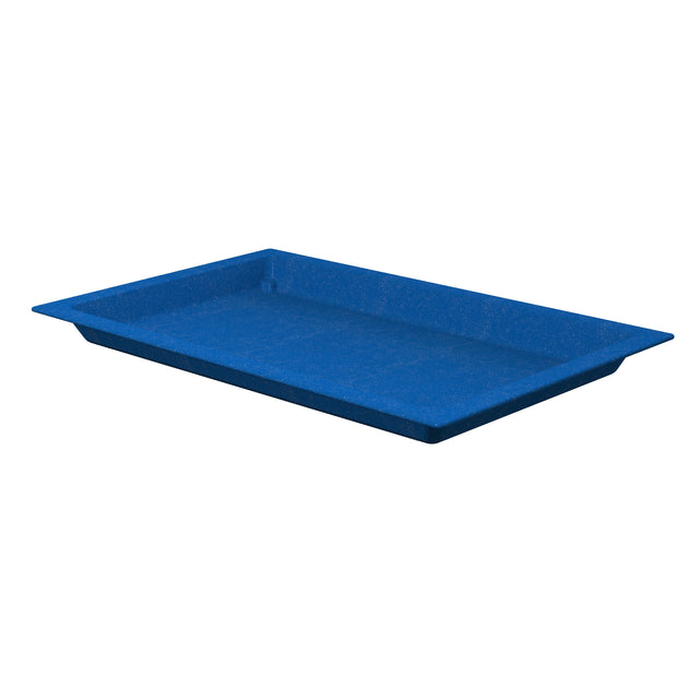 A rectangular blue tray from the Aurora Collection Food Pan series with slightly raised edges and a flat bottom, photographed against a white background. This cold holding food pan appears to be made of plastic and is empty.