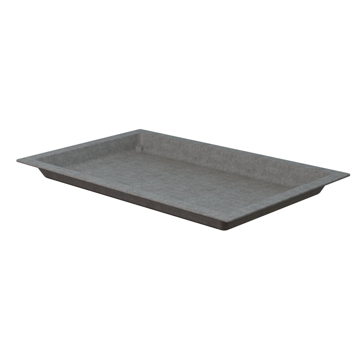 A rectangular, shallow, gray tray from the Aurora Collection Food Pan line with slightly raised angled edges. The Duracoat coated cast aluminum gives it a smooth, matte finish. The cold holding food pan is empty, viewed from an angle against a white background.