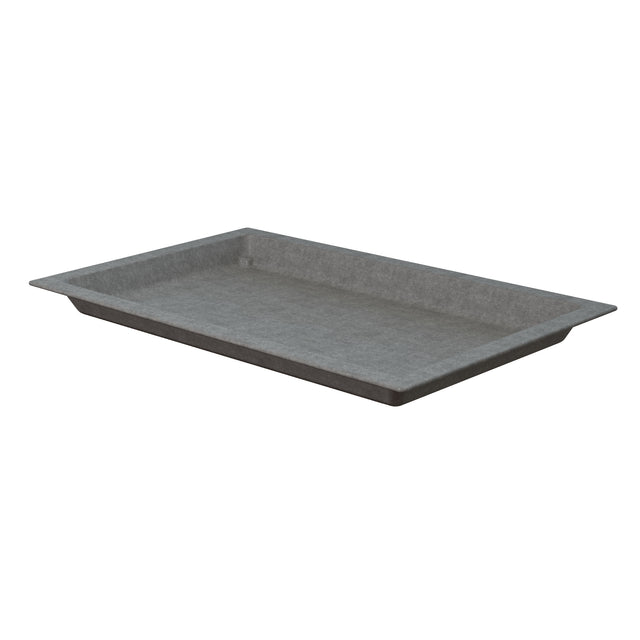 A rectangular, shallow, gray tray from the Aurora Collection Food Pan line with slightly raised angled edges. The Duracoat coated cast aluminum gives it a smooth, matte finish. The cold holding food pan is empty, viewed from an angle against a white background.