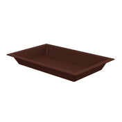 A rectangular, deep brown Aurora Collection Food Pan with slanted sides and a wide rim is shown empty on a white background. This cold holding pan is designed for serving or storing items efficiently.