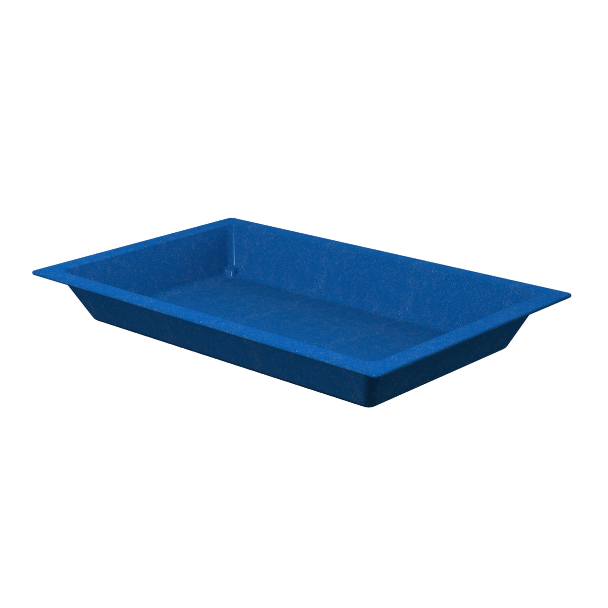 A rectangular, shallow blue Duracoat coated cast aluminum tray with raised edges and a textured surface, shown on a white background. Sturdy and practical, this Aurora Collection Food Pan is ideal for serving or cold holding food.