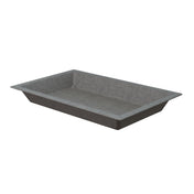 A rectangular, shallow, gray Aurora Collection Food Pan with sloped sides and a flat base, shown against a white background. Made of Duracoat coated cast aluminum, this cold holding food pan features a minimalist, industrial design.
