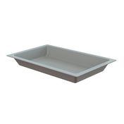 A rectangular, gray cold holding food pan with a wide rim and slightly sloped sides is shown isolated on a white background. The interior is smooth and untextured, ideal for holding or serving food in commercial or catering settings.