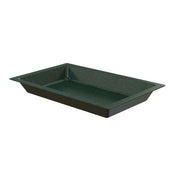 A rectangular green tray from the Aurora Collection Food Pan line, with raised edges and a flat base, viewed at an angle. The tray is empty and has a smooth, matte finish, slightly flared sides, and rounded corners.