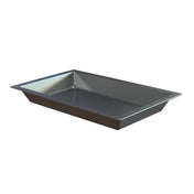 A rectangular, deep, silver metal baking pan from the Aurora Collection Food Pan line is shown on a white background. The cast aluminum food pan features smooth sides, slightly angled edges, a small rim around the top edge, and is empty.