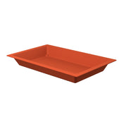 A rectangular, shallow orange Aurora Collection Food Pan with slightly outward-sloping sides and a flat bottom, shown on a white background. The cold holding food pan has a smooth surface and no visible handles or patterns.