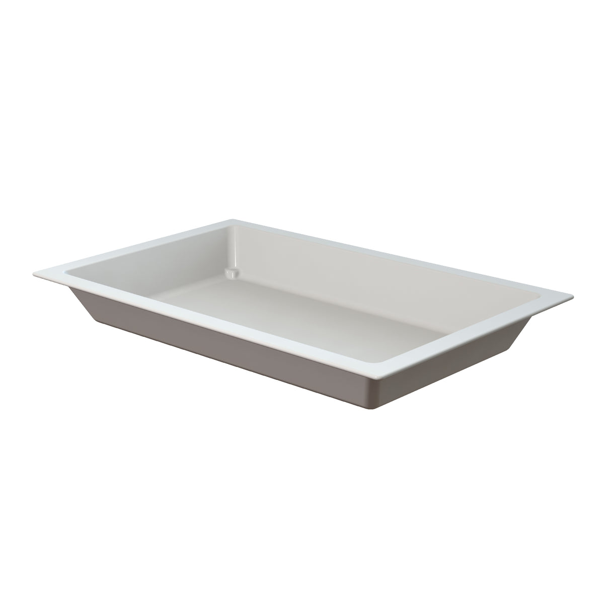A rectangular, shallow Aurora Collection Food Pan with wide, slightly angled sides and a flat bottom. The tray has a smooth surface and raised rim, perfect as a cold holding food pan. It is empty and shown against a plain white background.