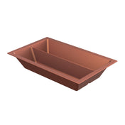 A rectangular, copper-colored cast aluminum baking pan with a non-stick surface and a central divider running lengthwise, splitting the food pan into two equal sections. The pan has angled sides and a slightly raised rim for easy handling.