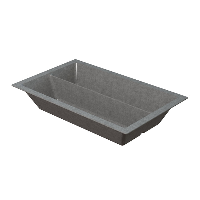A rectangular, gray Aurora Collection Food Pan with slightly sloped sides and a wide rim. Crafted from durable Duracoat cast aluminum, this cold holding food pan is empty and sits on a white background, viewed from the front to reveal its depth.