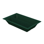 A rectangular, deep green food pan with sloped sides and a wide rim, shown on a white background. The tray appears empty and is photographed at an angle, revealing its depth and smooth interior surfaces—ideal for cold holding.