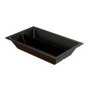 Rectangular black Duracoat coated cast aluminum loaf pan with slightly sloped sides and a speckled finish, viewed from an angle to show its depth. Wide edges and smooth surface make it ideal for baking bread or cakes.