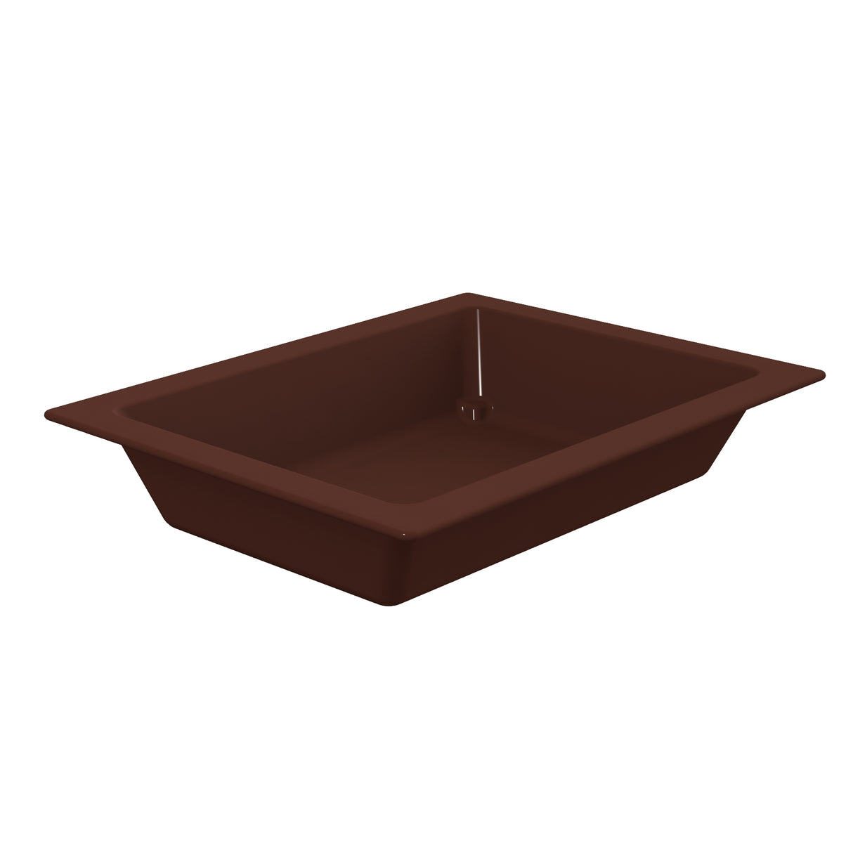 A deep, rectangular Aurora Collection Food Pan with slanted sides and a wide rim, made of smooth plastic. This cold holding food pan is empty and photographed against a white background.
