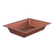A rectangular, copper-colored Aurora Collection Food Pan with slightly flared sides and a flat rim around the top. Made from Duracoat coated cast aluminum, its smooth interior and rounded corners create a sleek, modern look against the white background.