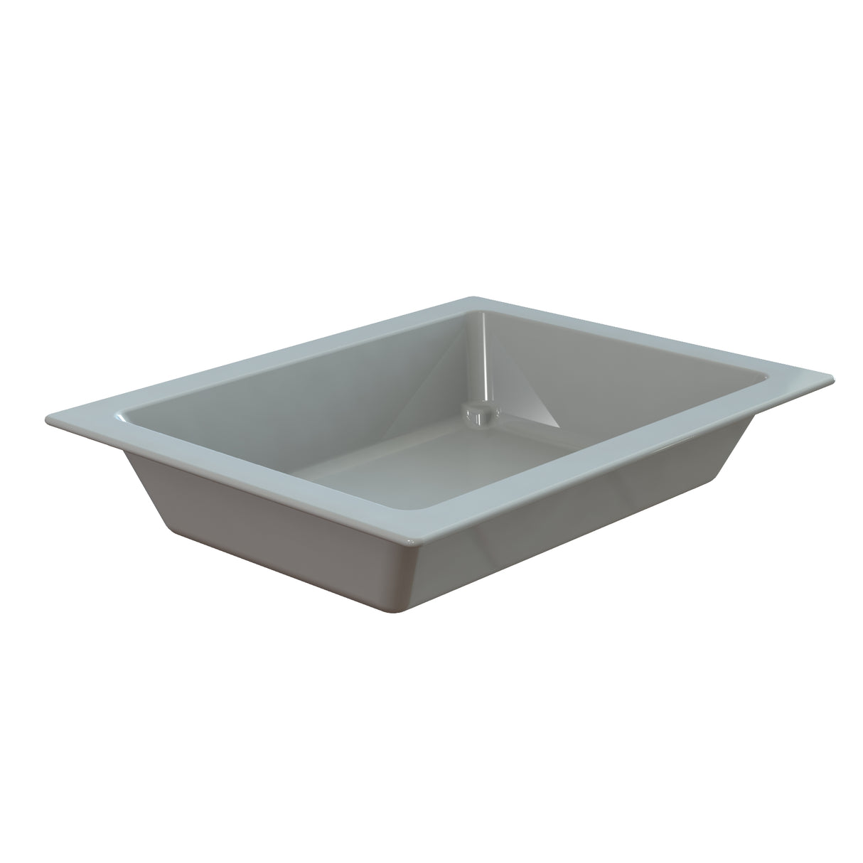 A rectangular, white Aurora Collection Food Pan with sloped sides and a wide rim, seen from above. The smooth, shiny interior is designed for cold holding food pan needs, and the basin sits on a flat surface with no visible handles or markings.