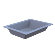 A rectangular, gray food pan with wide flared edges and a deep basin is shown on a white background. Ideal for cold holding, the pan is empty and slightly angled to display its depth and smooth inner surface.