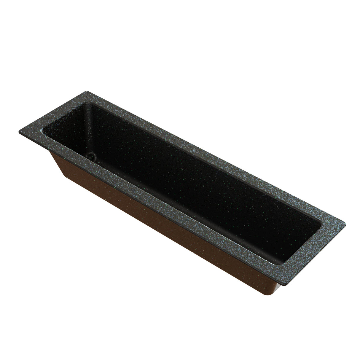 A rectangular, black Aurora Collection Food Pan with a speckled nonstick Duracoat coated cast aluminum surface, wide rim, and slightly tapered sides, designed for baking breads or cakes. The empty pan is shown at an angle on a white background.
