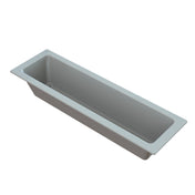A rectangular, gray, deep metal tray from the Aurora Collection Food Pan line, crafted from Duracoat coated cast aluminum with slightly angled sides and a wide flat rim, photographed on a white background.