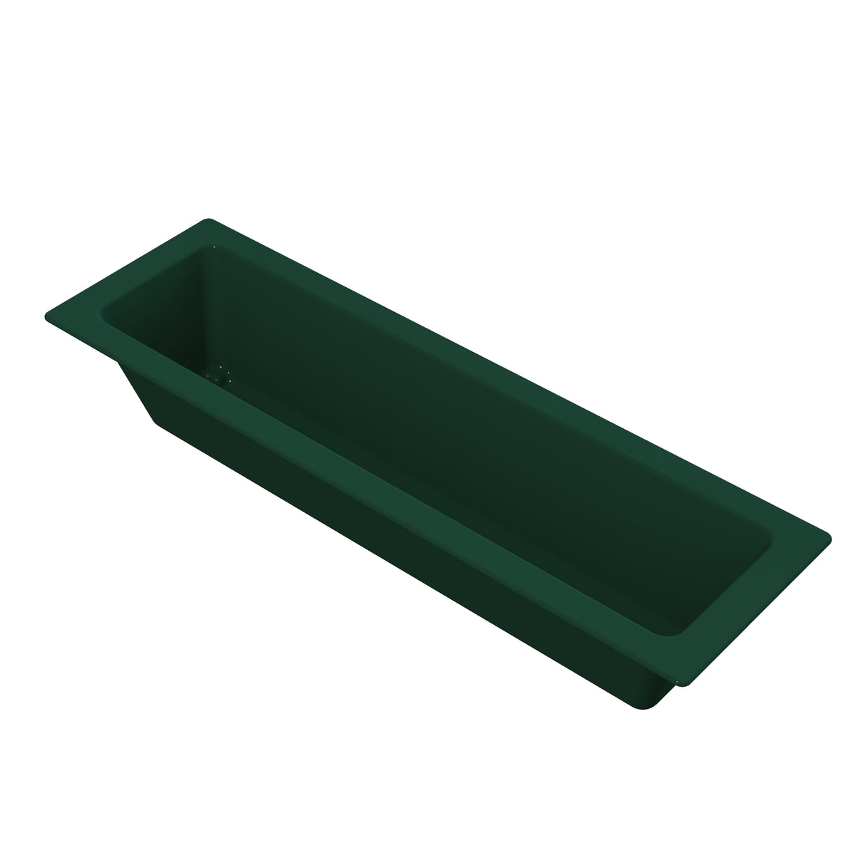 A deep, rectangular, dark green planter box from the Aurora Collection Food Pan range with slightly angled sides and a wide rim, viewed from above on a white background. The smooth interior is empty, resembling a dishwasher safe food pan in design.