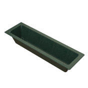 A rectangular, deep green Duracoat coated cast aluminum trough sink with straight sides and a flat rim, shown from an angled top view. The surface has a slightly speckled texture, and there is a small circular drain hole visible near one end.
