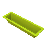 A rectangular, bright green Aurora Collection Food Pan with straight, smooth sides and a wide rim. The pan is empty and viewed from an angled top perspective, showcasing its spacious interior and vibrant color.